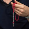 Gümüş Püsküllü Pembe Ateş Kehribar Tesbih