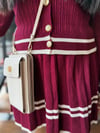  Bordo Polo Yaka Çizgili Etekli Takım-1033