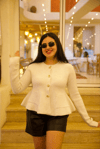 Bej Simli Peplum Triko Hırka - 1169