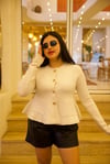 Bej Simli Peplum Triko Hırka - 1169