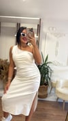 Beyaz Tek Kol Midi Elbise - 1180