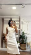 Beyaz Tek Kol Midi Elbise - 1180