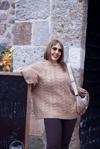 Krem Oversize Simli Triko Kazak - 1160