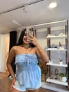 Mavi Straplez Bağcıklı Bluz - 1182