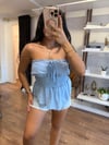 Mavi Straplez Bağcıklı Bluz - 1182