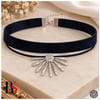 Gümüş Kaplama Güneş Siyah Kadife Kadın Choker