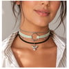 Su Yeşili & Siyah Renk Süet Kadın Albatros Kuşu & Round Dörtlü Choker Kolye