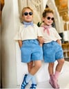 Unisex Çocuk Denim Bermuda Şort Pamuklu Yazlık Rahat Model