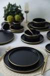 Mat Siyah Gold Fileli Stackable Yemek / Kahvaltı Takımı 20 Parça 4 Kişilik
