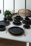 Mat Siyah Gold Fileli Stackable Yemek / Kahvaltı Takımı 20 Parça 4 Kişilik