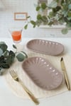 Mat Toprak Taupe Badem Kayık Tabak 25 Cm 2 Adet 977