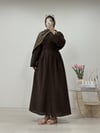BELDEN BAĞLAMALI KETEN ELBİSE KAHVE