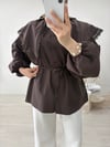 DANTELLİ KOL LASTİKLİ GÖMLEK KAHVE