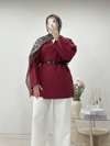 DERİ KEMERLİ CEKET BORDO