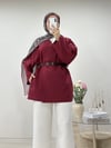 DERİ KEMERLİ CEKET BORDO