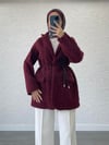 DERİ KEMERLİ KAŞE BLAZER CEKET BORDO