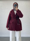 DERİ KEMERLİ KAŞE BLAZER CEKET BORDO