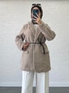DERİ KEMERLİ KAŞE BLAZER CEKET EKRU