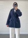 DERİ KEMERLİ KAŞE BLAZER CEKET LACİVERT