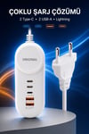 15W Çoklu Şarj Adaptörü 2 Type-C 2 USB-A Çıkışlı PD Lightning Destekli 4 Portlu Aşırı ısınma, kısa devre ve yüksek akım koruması