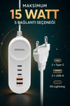15W Çoklu Şarj Adaptörü 2 Type-C 2 USB-A Çıkışlı PD Lightning Destekli 4 Portlu Aşırı ısınma, kısa devre ve yüksek akım koruması