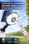 168 SMD Led Solar Lamba Kumandalı Hareket Sensörlü 3 Modlu Bahçe Duvar Aydınlatma Beyaz Işık