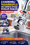 2 Kademeli Musluk Başlığı 360° Döner Tasarruflu Perlatör Su Tasarruf Aparatı Krom Uyumlu