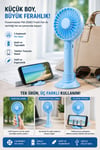 3 Fonksiyonlu Telefon Tutuculu Taşınabilir El ve Masaüstü Vantilatör Şarjlı 3 Kademeli Mini Fan USB