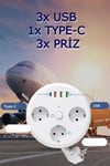 7in1 Makaralı Grup Priz 1.5m Kablo 3 USB-A 1 USB-C Akım Korumalı Hızlı Şarj