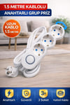 Anahtarlı Üçlü Çoklu Priz 1.5 Metre Kablolu 3500W Çocuk Korumalı Askı Aprat & Duvar Montajlı