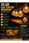 Deniz Kabuğu LED Işık Zinciri 300 CM 20 LED Sıcak Sarı Işık Dekoratif Ortam Aydınlatması