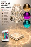 RGB LED Dekoratif Ambiyans Masa Gece Lambası Uzaktan Kumandalı Şarjlı Dokunmatik Abajur Kristal