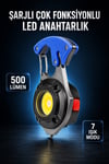 Şarjlı LED Anahtarlık 500 Lümen 7 Modlu Mıknatıslı Çok Fonksiyonlu Çakmaklı Mini El Feneri Cep Tipi 10 IN 1
