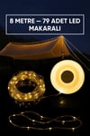 Şarjlı Makaralı Peri Led Işık Zinciri 8 Metre 79 +30 Led Bahçe Balkon Dış Mekan Kamp Işığı