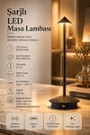 Şarjlı USB'li LED'li Siyah Gece Lambası – 3 Farklı Işık Modlu Dokunmatik Dimmerli Dekoratif Metal Masa Lambası