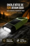 Solar Panelli Şarjlı Dinamolu Powerbank Fener El Kranklı USB-C Kamp ve Acil Durum Lambası Karabinalı