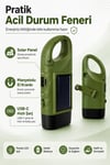 Solar Panelli Şarjlı Dinamolu Powerbank Fener El Kranklı USB-C Kamp ve Acil Durum Lambası Karabinalı