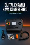 Taşınabilir Dijital Ekranlı Şarjlı Hava Kompresörü 150 PSI Araç Lastik Top Bisiklet Şişirme Pompası LED 3 Modlu