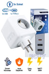 Termal Akım Korumalı Priz – 3 Soket + 3 USB + 1 Type-C Girişli, Çocuk Korumalı, Isıya Dayanıklı Kare Priz