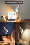 USB LED Masa Lambası Gri Ahşap Tabanlı Modern Dekoratif, Şık Esnek Boyunlu Ofis ve Çalışma Lambası