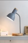 USB LED Masa Lambası Gri Ahşap Tabanlı Modern Dekoratif, Şık Esnek Boyunlu Ofis ve Çalışma Lambası