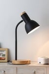 USB LED Masa Lambası siyah Ahşap Tabanlı Modern Dekoratif, Şık Esnek Boyunlu Ofis ve Çalışma Lambası