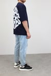 BASKILI OVERSİZE BİSİKLET YAKA T-SHIRT LACİVERT