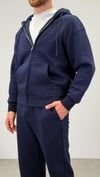 FERMUARLI BASIC KAPŞONLU SWEATSHIRT LACİVERT