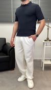 ÖRGÜ DESEN POLO YAKA T-SHIRT LACİVERT