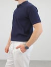 ÖRME POLO YAKA FERMUARLI İNCE FİTİLLİ T-SHIRT LACİVERT