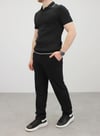 ÖRME POLO YAKA ŞERİT DETAYLI T-SHIRT SİYAH
