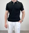 ÖRME POLO YAKA ŞERİTLİ T-SHIRT SİYAH