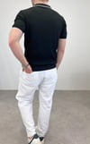 ÖRME POLO YAKA ŞERİTLİ T-SHIRT SİYAH