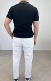 ÖRME POLO YAKA ŞERİTLİ T-SHIRT SİYAH